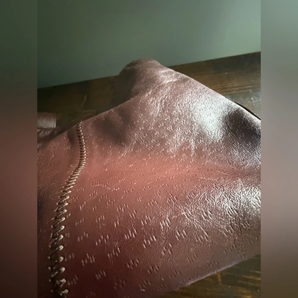 Rare Vintage Adrienne Vittadini Shoulder Bag in Dark Brown Textured Leather